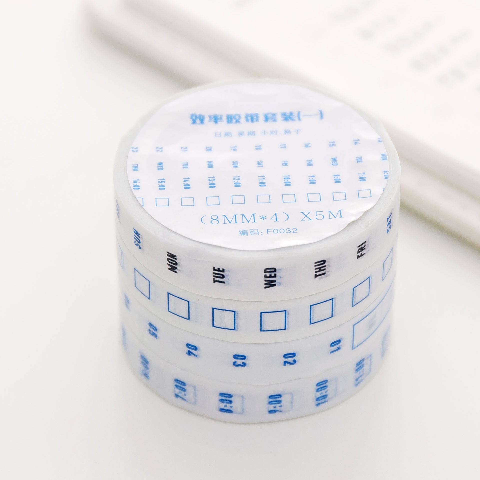 Fita washi criativa semanal, fita com calendário e planejador de tempo, adesivo para notebook, álbum de recortes, acessórios para escola, artigos de papelaria: 4PcsWhite