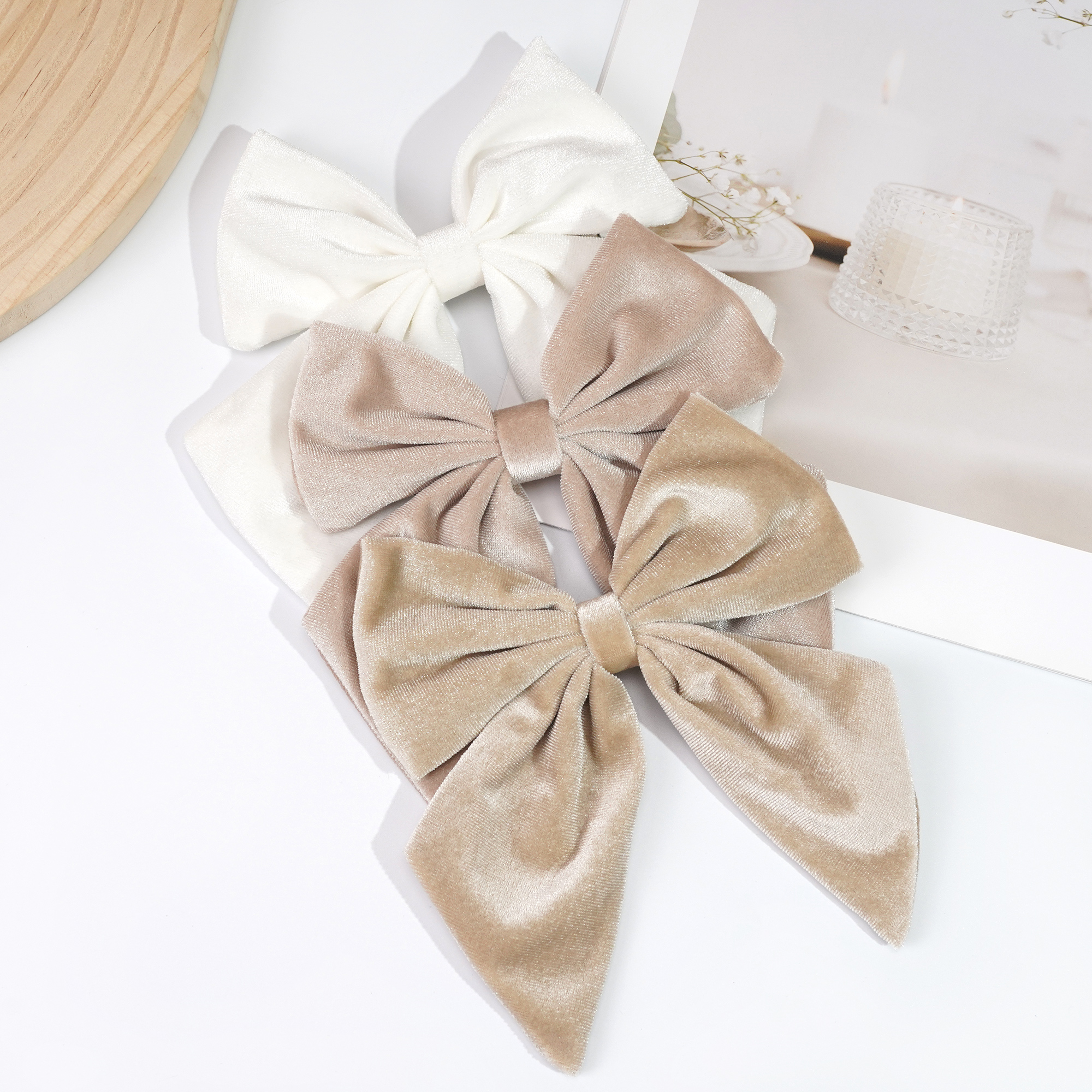 3 uds. De lazos grandes de terciopelo de 6 pulgadas, pinzas para el pelo con lazo, pasadores franceses para el pelo, accesorios Vintage para adolescentes, niñas y mujeres: Plata