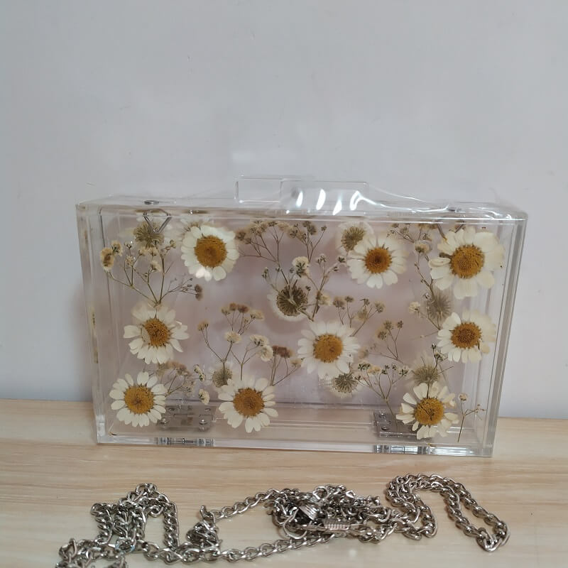 Frauen Blume Hochzeit Partei Perle Blume Braut Handtasche Klar Harte Kasten Kupplung transparent Kette Tasche