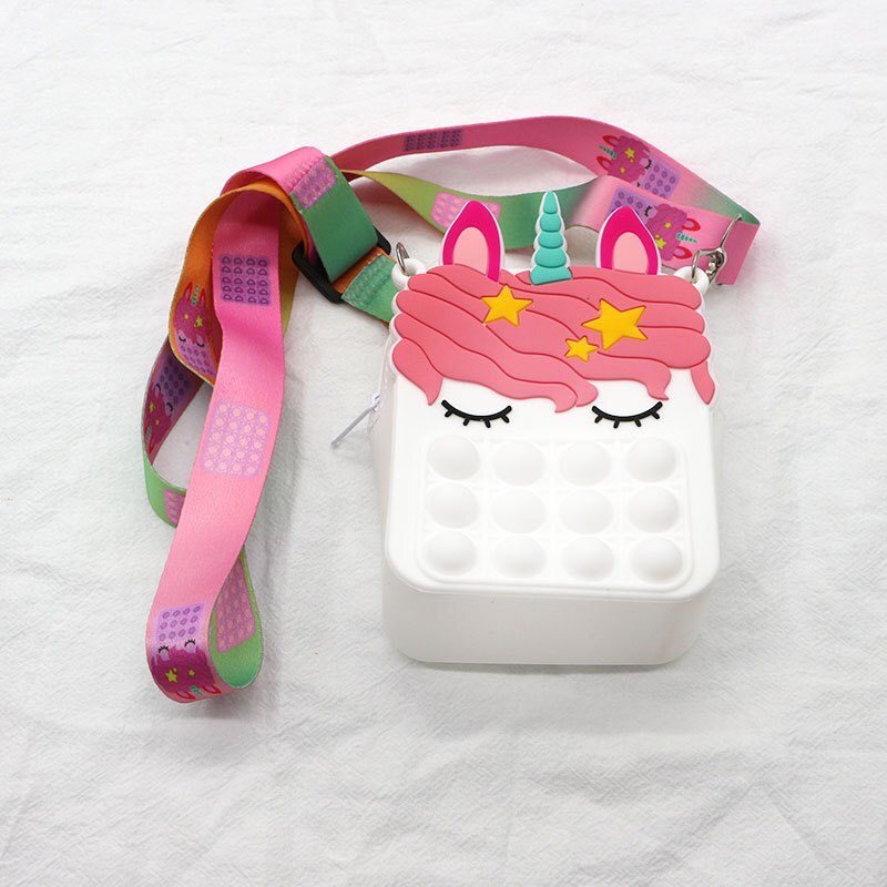 Popo fidget toy popper sensory popet silikon push bubble schreibwaren aufbewahrungsbeutel popite poppit dekompressions-münzbeutel: Weißes einhorn