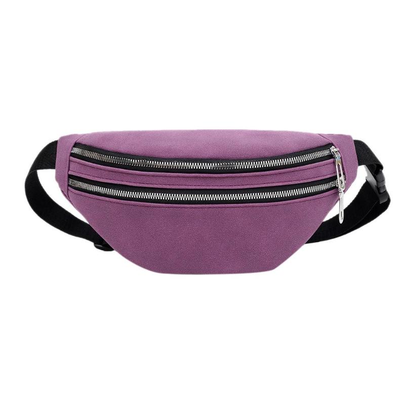 Brand Women Double Zippers Suede Waist Fanny Pack Belt Bag Waterproof Chest Pouch Travel Hip Bum Bag Lady Phone Pouch Bolsas: Purple