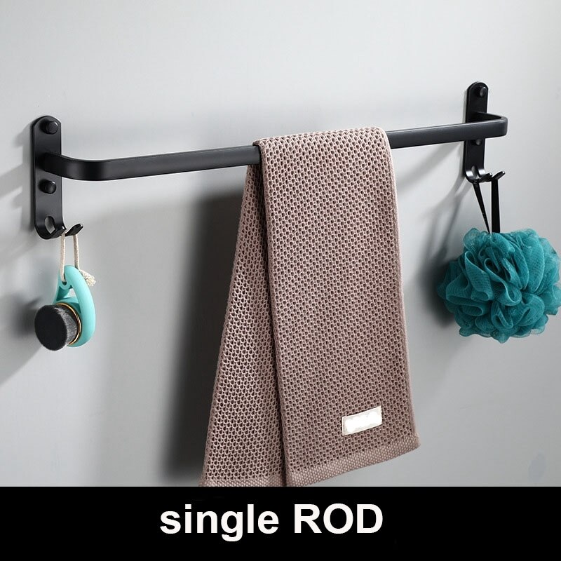 Badkamer Handdoekenrek Wall Mounted Handdoek Hanger Alle Zwarte Handdoek Houder 30-60Cm Handdoek Bar Keuken Handdoek Houder badkamer Accessoires: single rod rack / 60cm