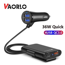 Vaorlo 36W Quick Charge 3.0 Usb Auto Charger Verlengsnoer Kabel Auto Usb Lader Personenauto Achter Charger