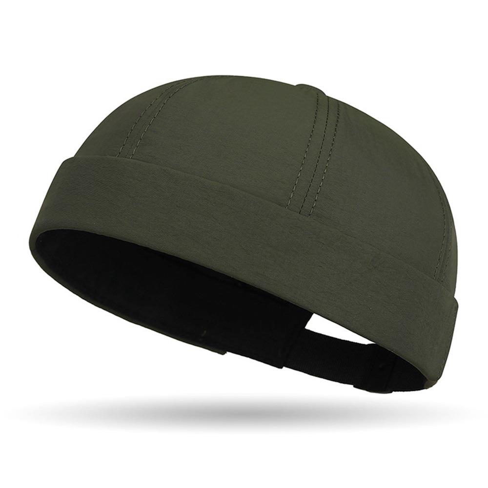 Skullcap décontracté séchage rapide sans bords chapeau léger maille bonnet bonnet manchette casquette quotidien port chapeau roulé marin Hip Hop casquettes: vert militaire