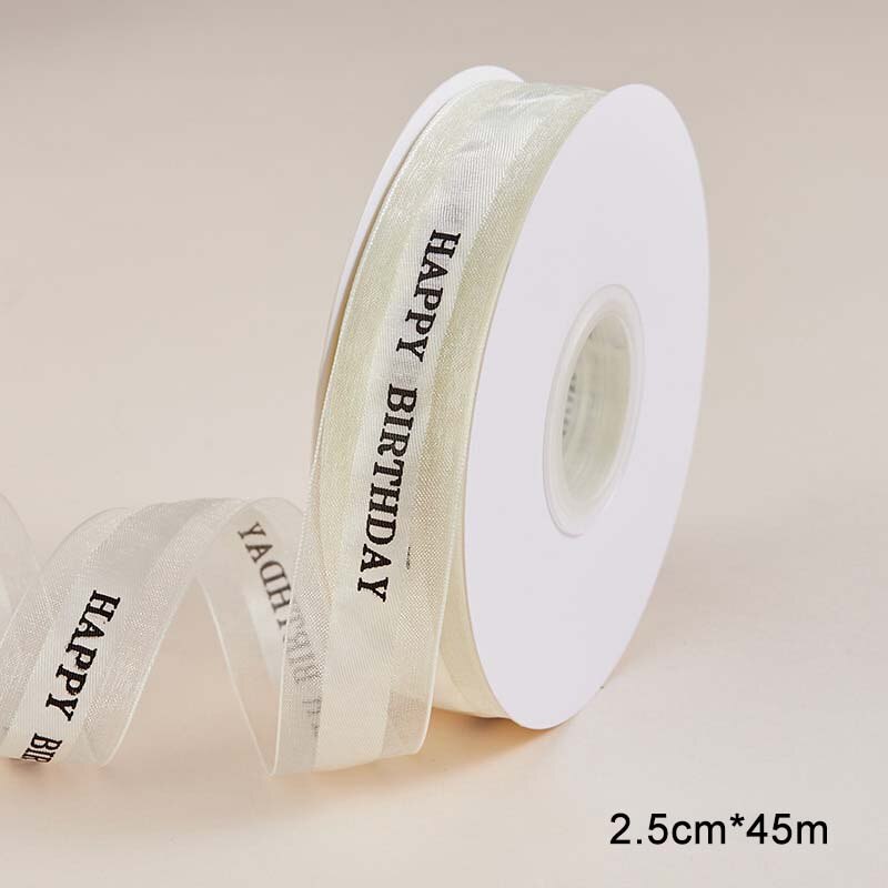 Ruban Organza en fil de neige, 1 rouleau, imprimé anglais, bricolage, artisanat, pour emballage , décoration de mariage: milk white 2