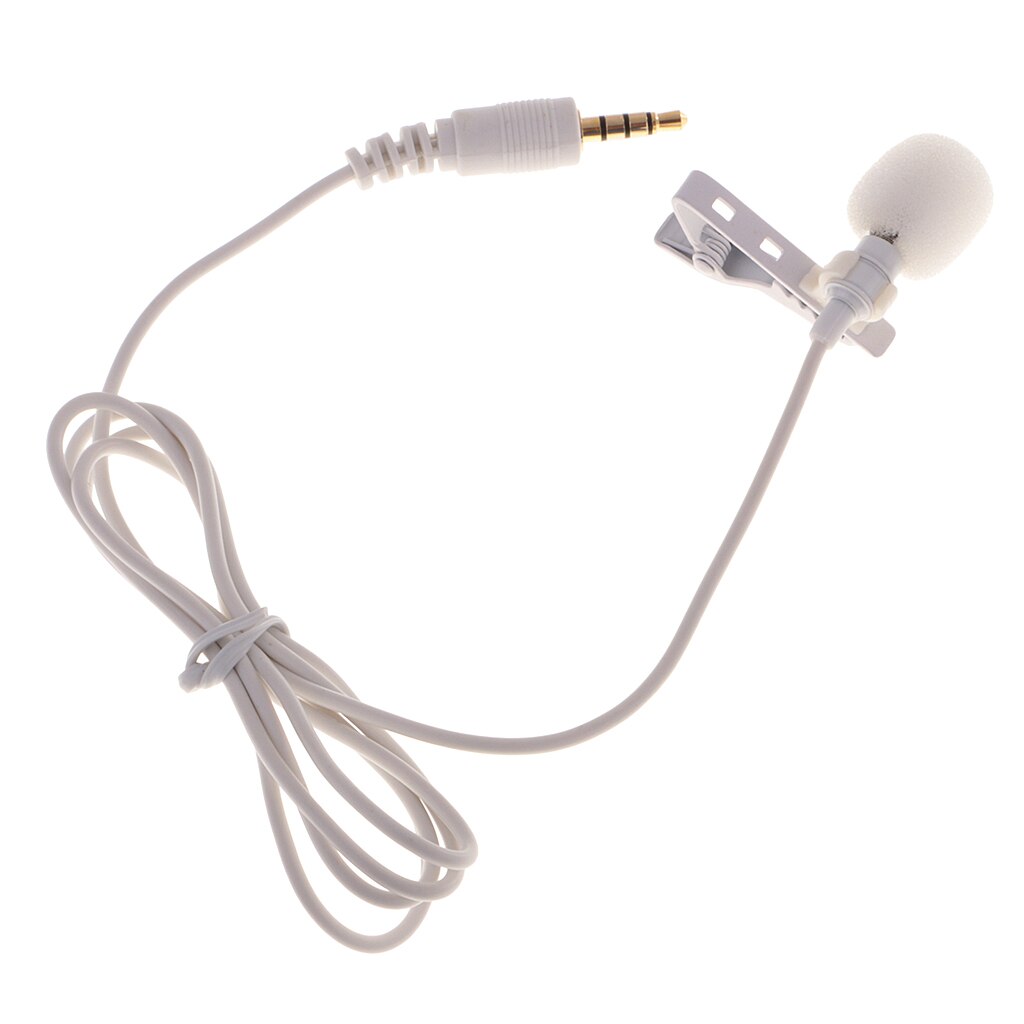 White Lavalier Microphone with Tie Collar Shirt Clip for Smartphones