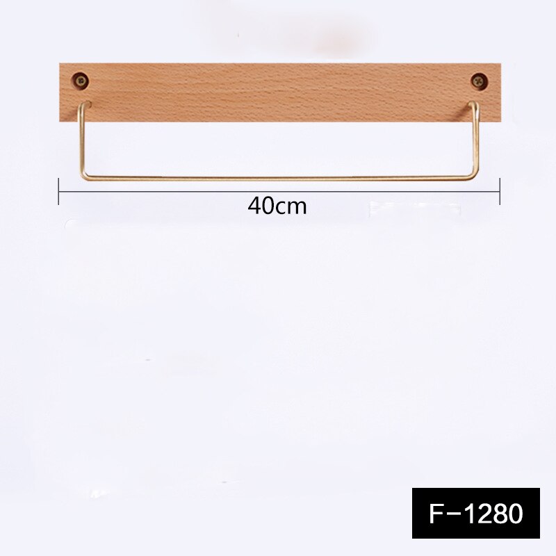 Massivt træ badeværelse håndklædeholder messing køkken organisation rack 60cm: F -1280