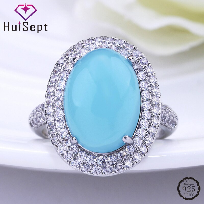 HuiSept Frauen Ring 925 Silber Schmuck Ovale bilden Saphir Zirkon Edelstein Finger Ringe für Hochzeit Party Ornamente