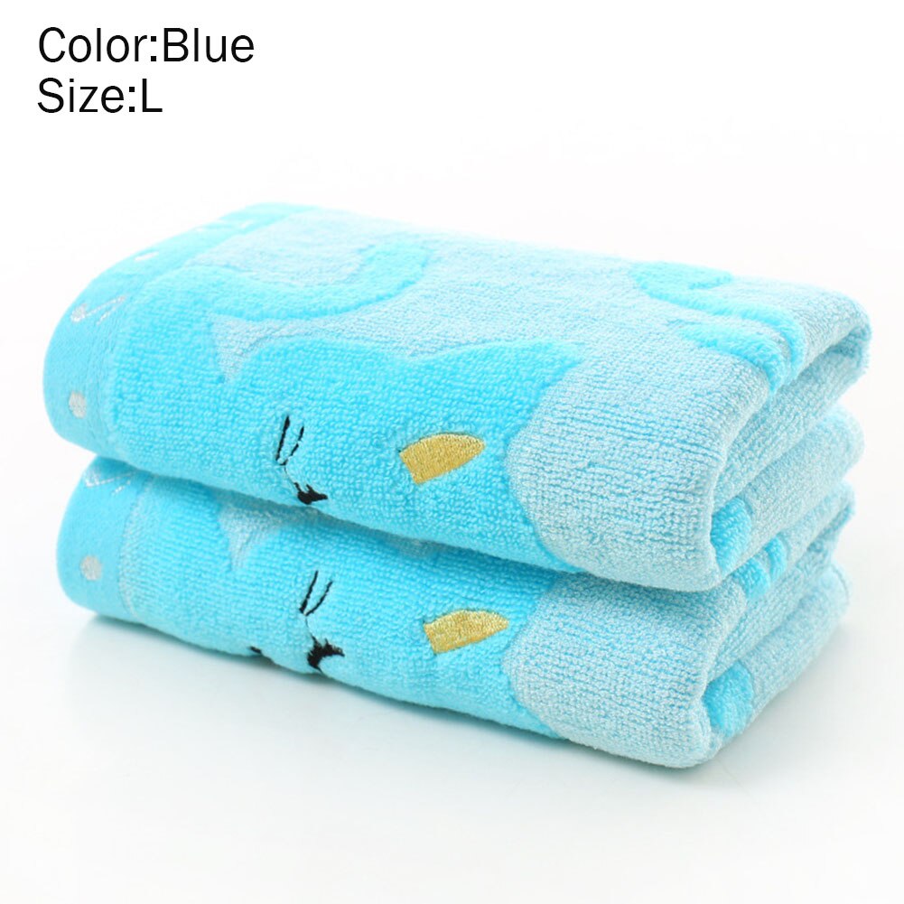 Cute Cat Towel Soft Bamboo Fiber Towel Strong Water Absorbing Home Bathing Shower Towels THIN889: blue L