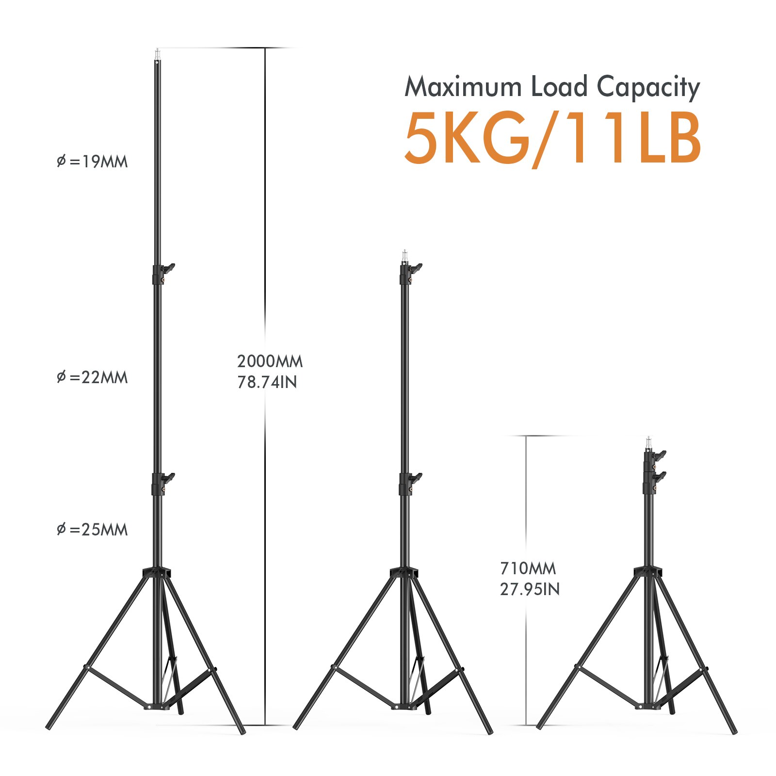 Portable Metal Light Stand Heavy Duty Adjustable Photography Tripod Stand Max. Height 200cm for Studio Reflector Softbox Light
