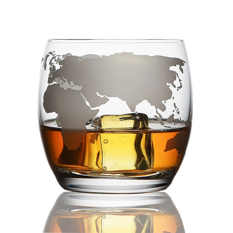 250 ML Whiskey Glass Etched Globe Glass for Vodka Rum Scotch Glass World Map Rocks Glass for