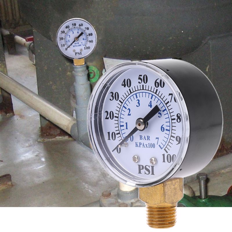 Well Pump Pressure Gauge 1/4'' NPT Thread 0-100 PSI 0-7 Bar Water Air Gas Pressure Monitor