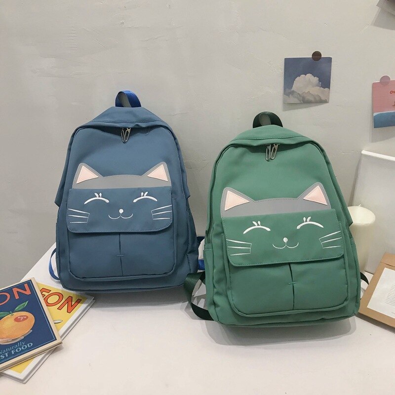 Nette Katze Schule Taschen Schul Teenager Mädchen freundlicher Reflektierende Rucksäcke Collage Studenten Buch Reise Rucksack XA820H