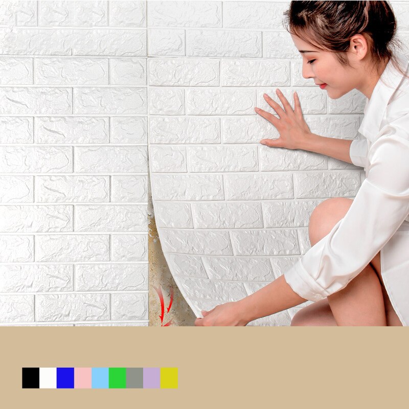 12pcs 3d Self-adhesive Wallpaper Wall Stickers Wall Paper Foam Bedroom Warm Background Waterproof Wall Stickers Room Decoration