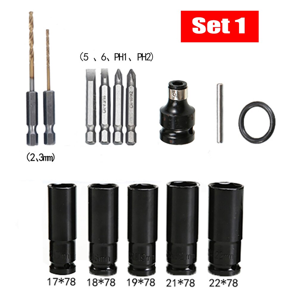 1Set Electric Wrench Socket Electric Drill Impact Drill Wrench Screwdriver Hex Socket Head Kit for Power Tool Wrench Drill: Set 1