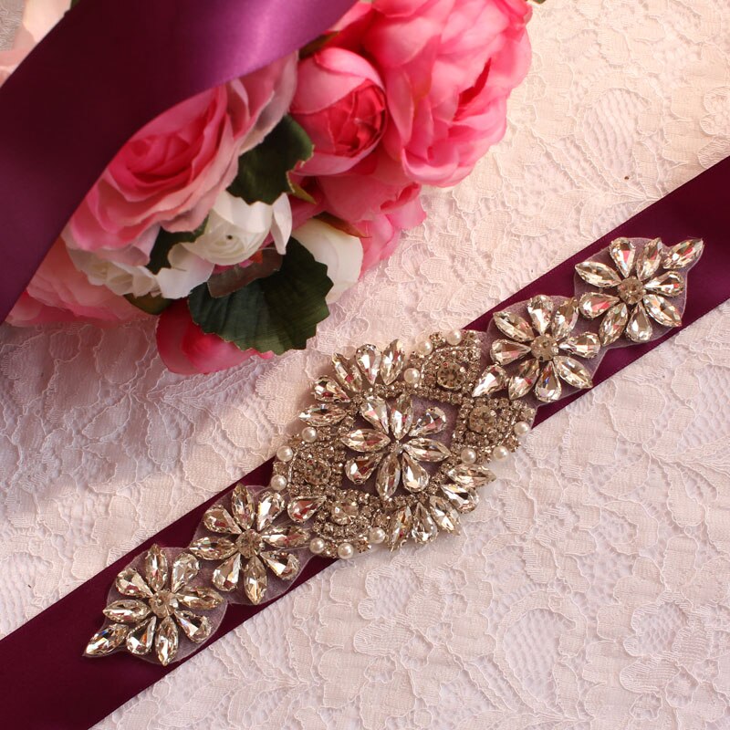 Brudekjole bælter, brude bælter, dame bælter, bryllup og vigtige lejligheder, rhinestone bælter, bryllup tilbehør: Drue lilla