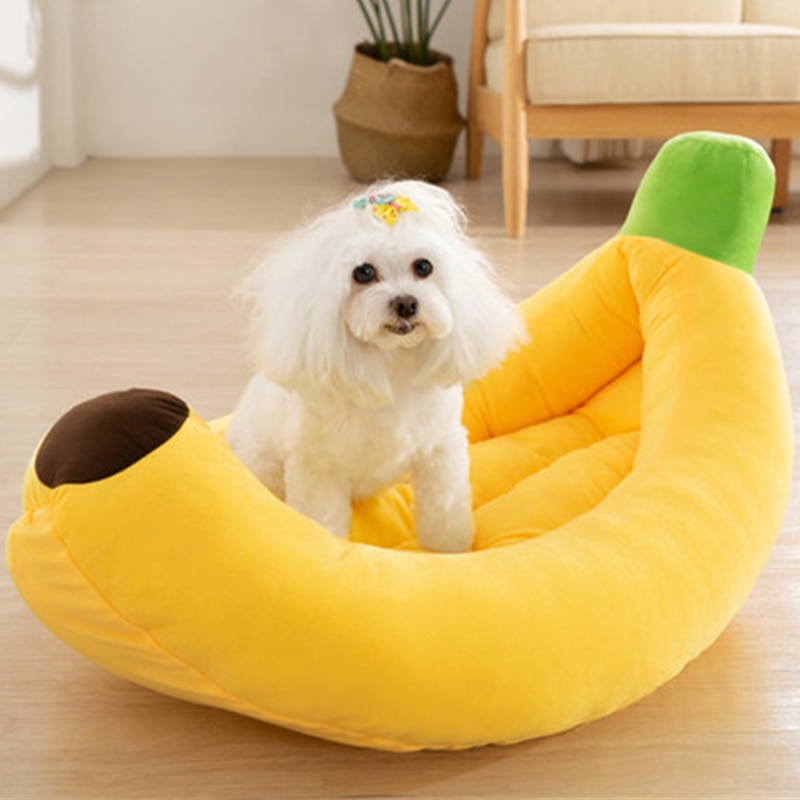 Cama con forma de plátano para mascotas, cojín suave de felpa, cálido y duradero, cesta portátil para mascotas, perrera, accesorios para gatos