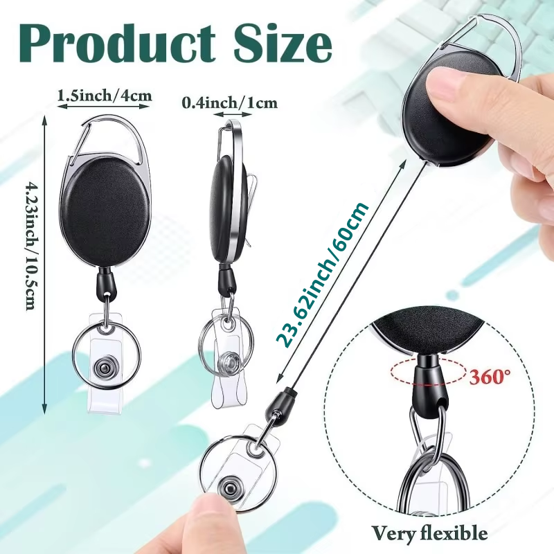 Intrekbare badgehaspelhouders, metalen heavy duty met karabijnhaak riemclip en sleutelhanger voor identiteitskaart naamhouder en sleutelhanger