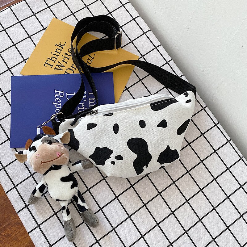 Moda coreia do sul vaca lona pequeno mensageiro zíper bolsa telefone peito crossbody sacos para as mulheres manchas tem porto de carregamento