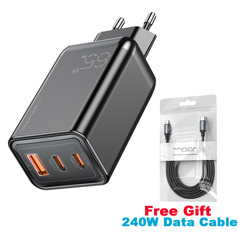 Vyvylabs 65w usb-c-oplader, gan-oplader, ondersteunt qc, pps en pd-laden, draagbare snellader voor iphone 17, 16, 15 en laptop.: Zwart / Ander