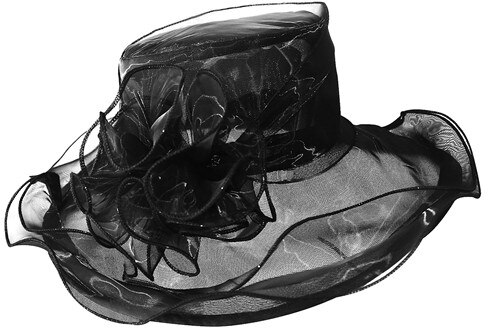 Lawliet Summer Hats for Women Organza Wide Brim Sun Hat Kentucky Derby Wedding Church Tea Party Floral Cap A002: Black