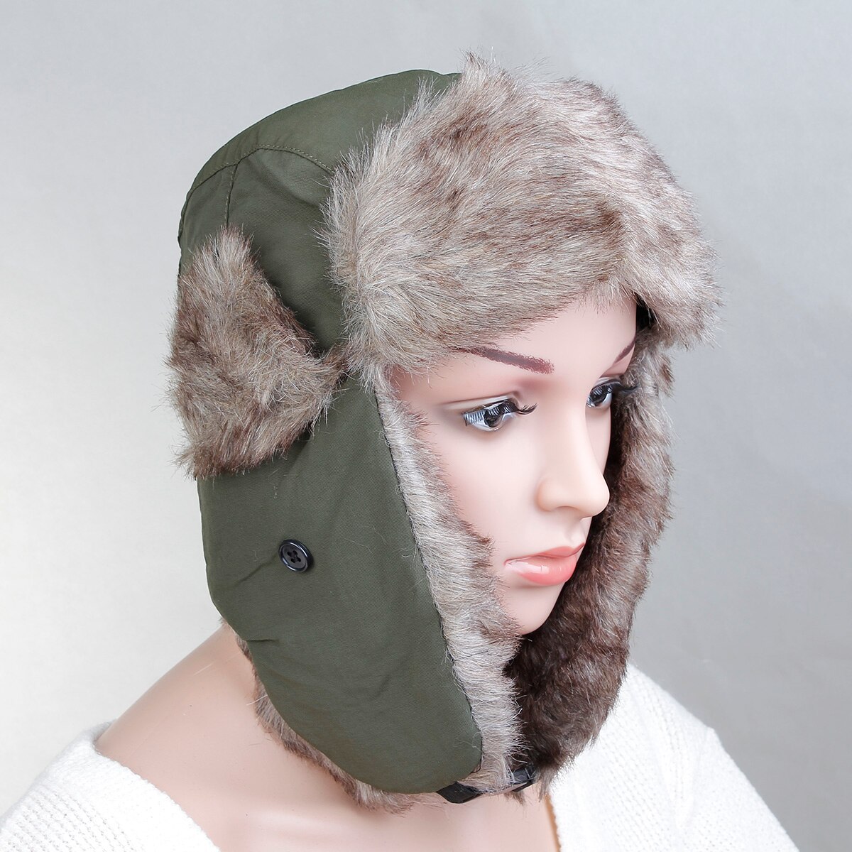 1PC White Waterproof Polyester Lei Feng Cap Earguard Hat For Men Women Winter Outdoor Accessories 36x36cm: green