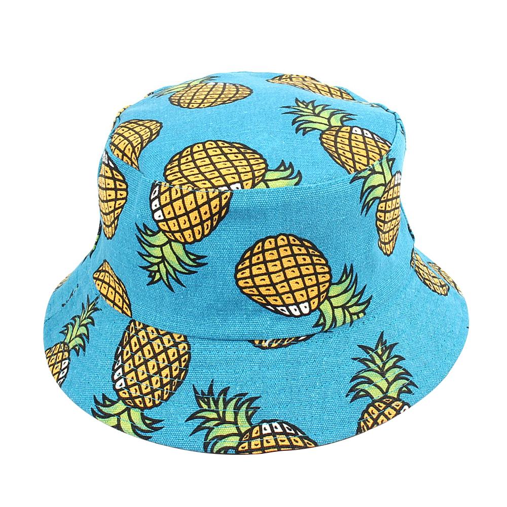 Summer Foldable Bucket Hat Cute Fruit pattern Hip Hop Wide Brim Beach UV Protection Round Top Sunscreen Fisherman Cap: Blue