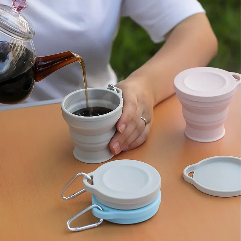 180 ml Klappbecher Mini Einziehbarer Becher Silikon Tragbare Teetasse draussen Reise Kaffee Teleskop Trinkbecher mit Deckel