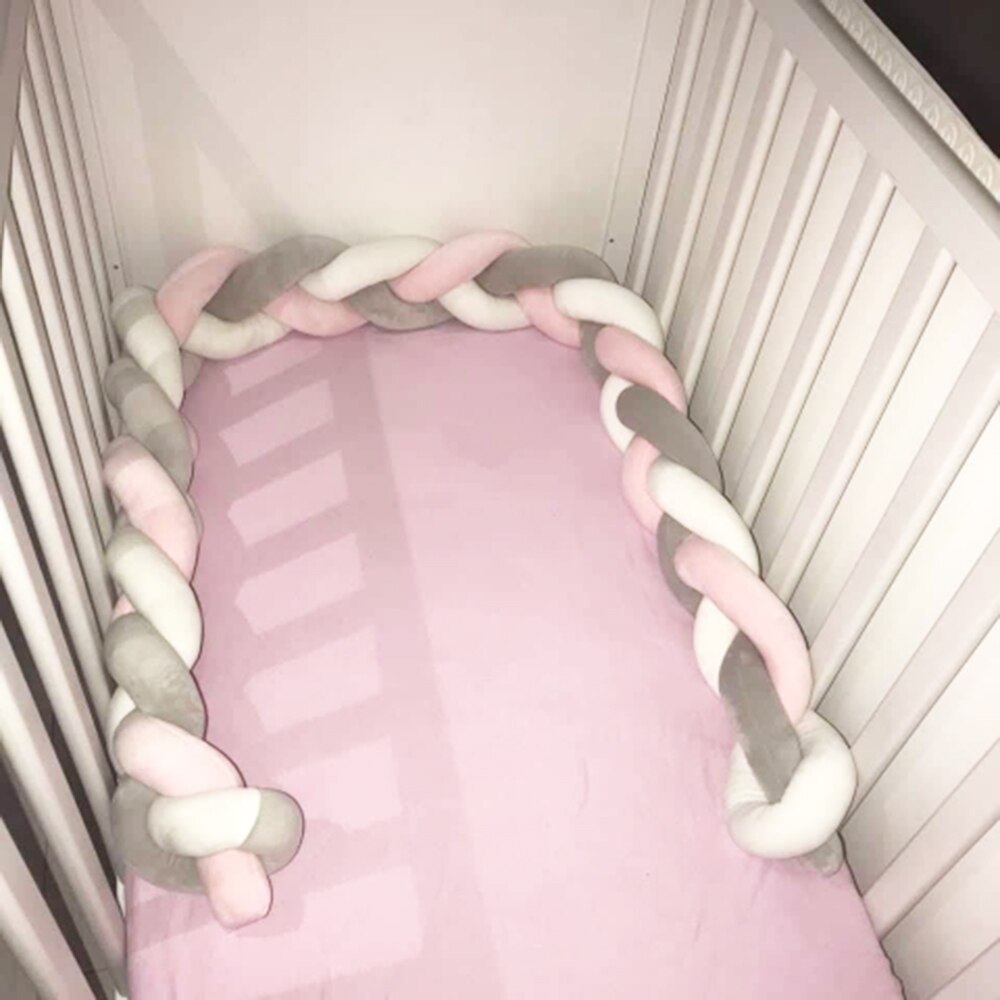 Baby Crib Bumper Knotted Braided Plush Nursery Cradle Decor Newborn Pillow Cushion Junior Bed Sleep Bumper (2 Meters, Whi