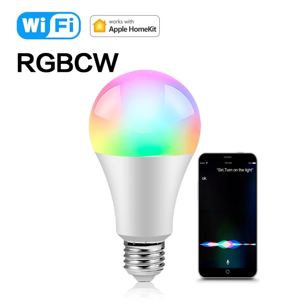 Apple Homekit-bombilla LED inteligente para el hogar, lámpara con Control por voz, WIFI, 15W, 110V, 220V, para Asistente de Google y Alexa Echo: RGBCW WIFI Bulb