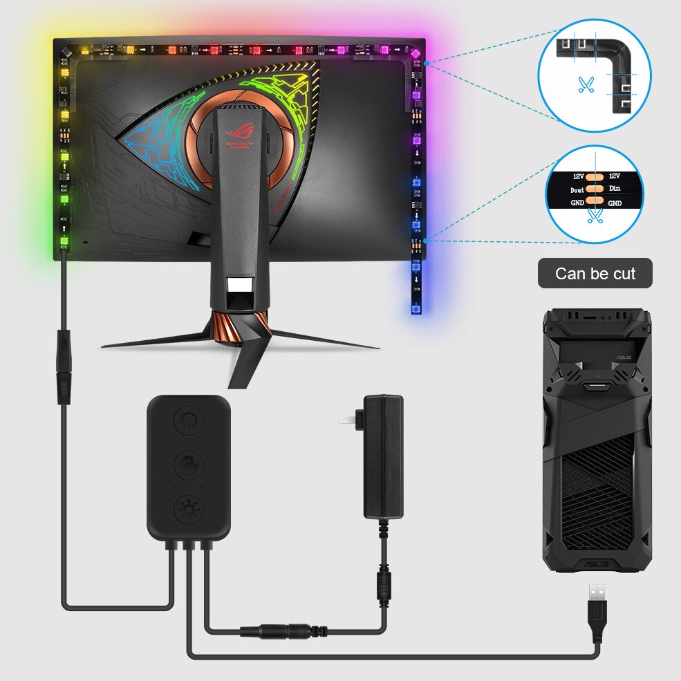 PC Gaming Monitor Screen Smart Sync LED Strip Light Immersion RGB LED Backlight for Windows Music Sync Ambient Gaming Room Setup