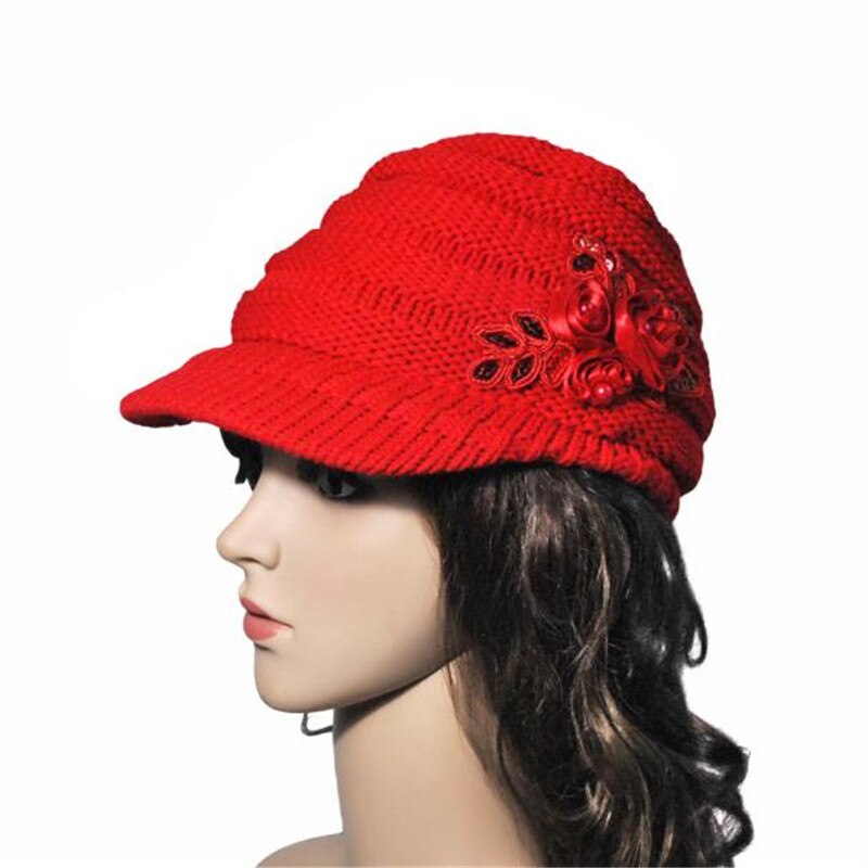 Korean version autumn winter women hats tide brim sequin patch knitted hat ladies beret Cap Painter Caps Round Hat: Red