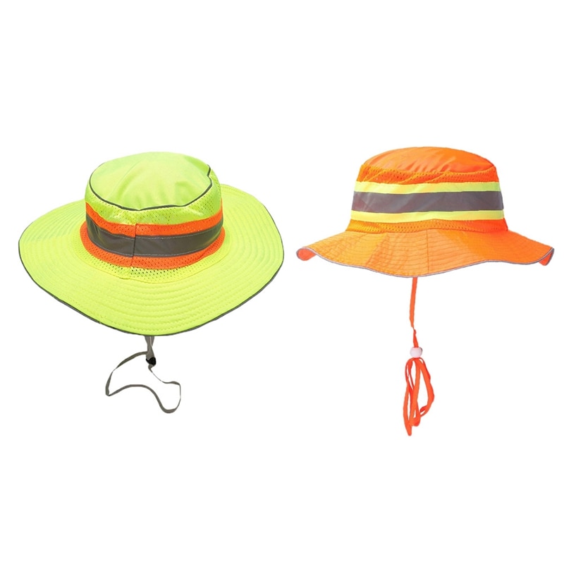 Wide Brim High Visibility Reflective Cap Outdoor Workplace Safety Sun Protection Breathable Mesh Hat