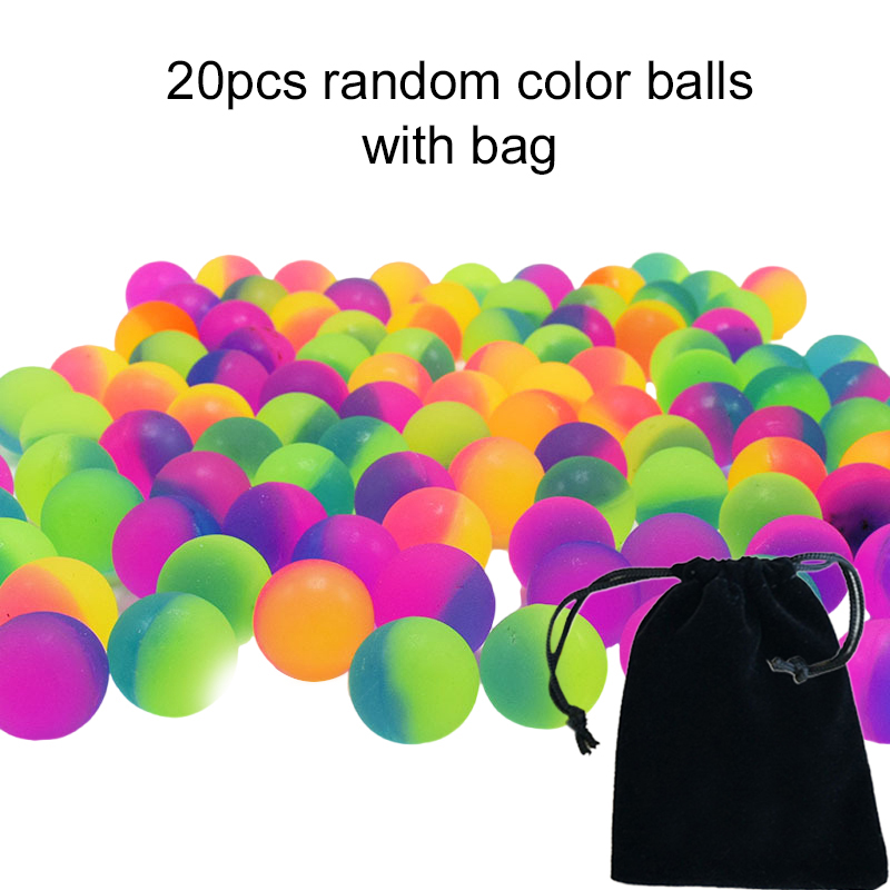 20 Stück bunte Hüpfbälle mit Aufbewahrungstasche, 25 mm, Kunststoff, Elastizität, Kinderspielzeugball für Spiele im Freien, Geburtstagsgeschenk, TMZ: WEISS