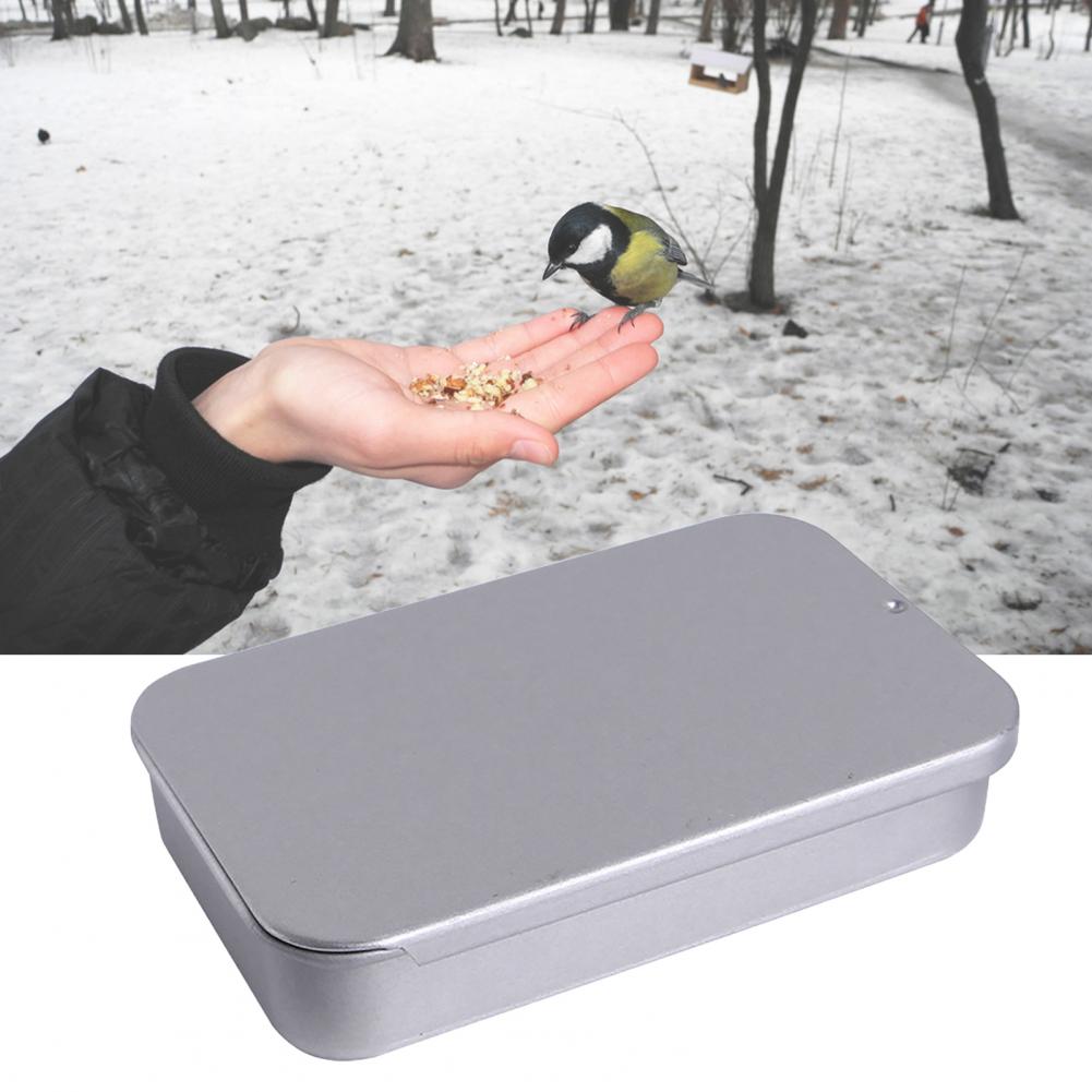 Bird Feeder Push Pull Training Metal Sliding Food Storage Box For Parrot Silver Large-capacity Square Bird Snack Storage