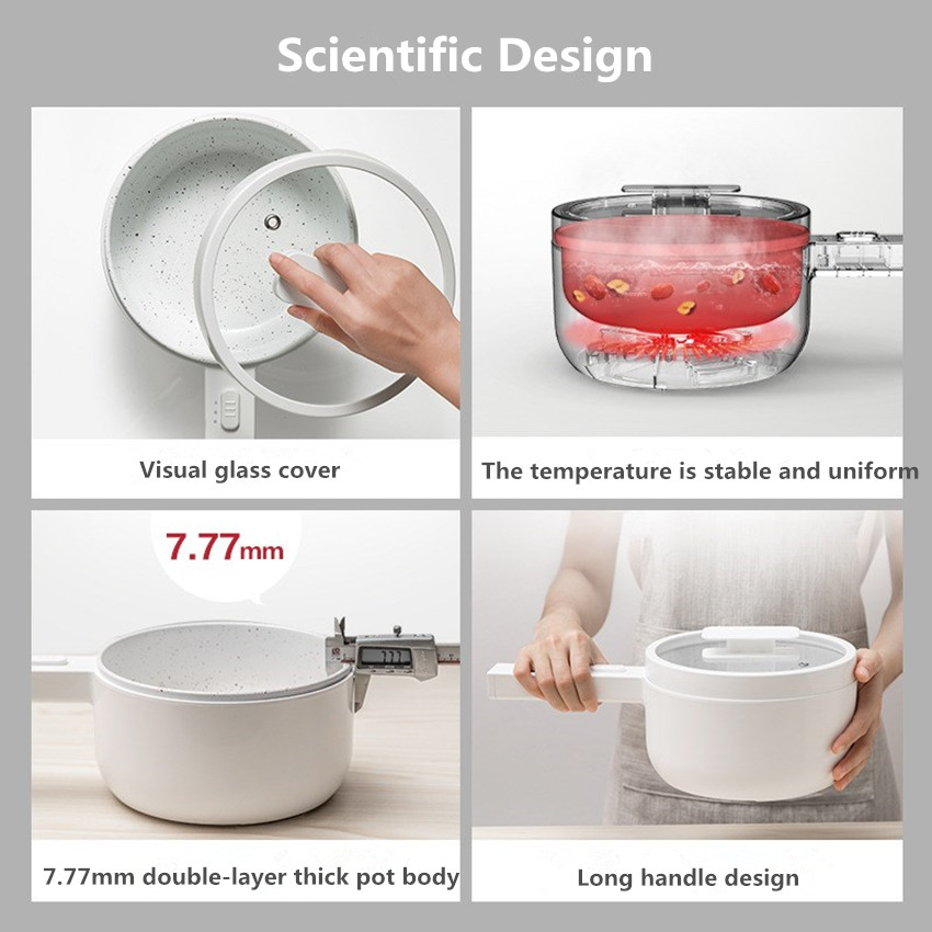 1.5L Non-stick Electric Pan MultiCookers With Steamer Mini Rice Cooker Portable Soup Maker Kitchen Cooker Tools