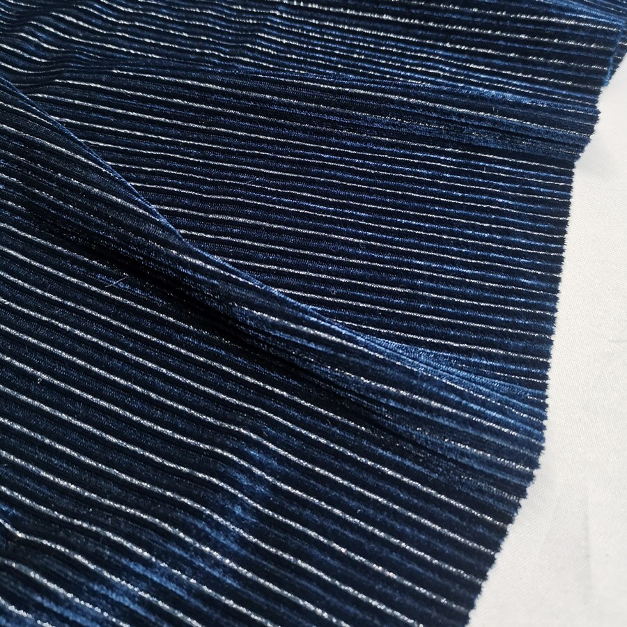 Velvet Dress Fabric Glittery Stripe Stretchy Velvet Bling Shimmer Sewing Fabric: Navy / 0.5 Yard