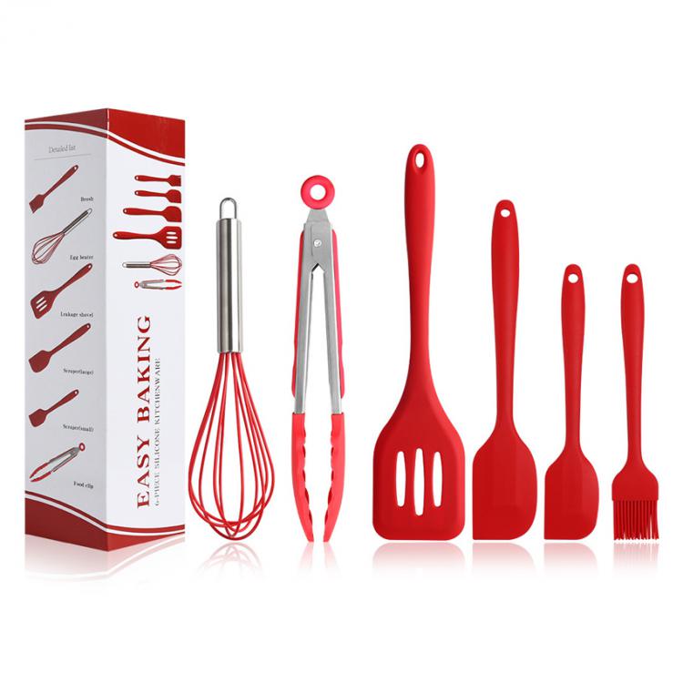 Conjunto de 6 piezas, pala raspadora de silicona de grado alimenticio, pala batidora de huevos, suministros de herramientas: RED