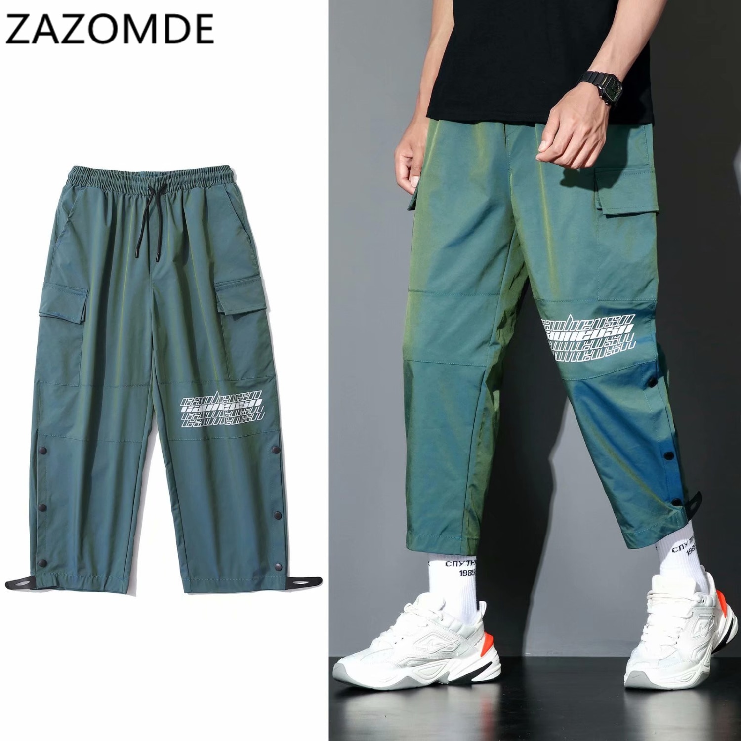 Zazomde streetwear last bukser herre reflekterende løs hofte hopp fritidsbukser herre harem bukse harajuku jogger joggebukse herre bukser