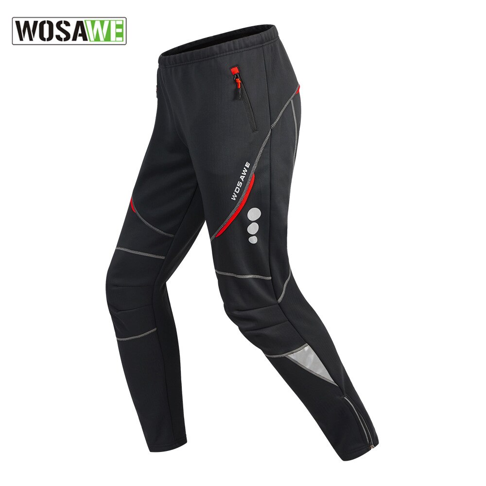 Wosawe winter heren fietsbroek thermische fleece winddichte broek sportkleding fiets reflecterende tights motor lange broek