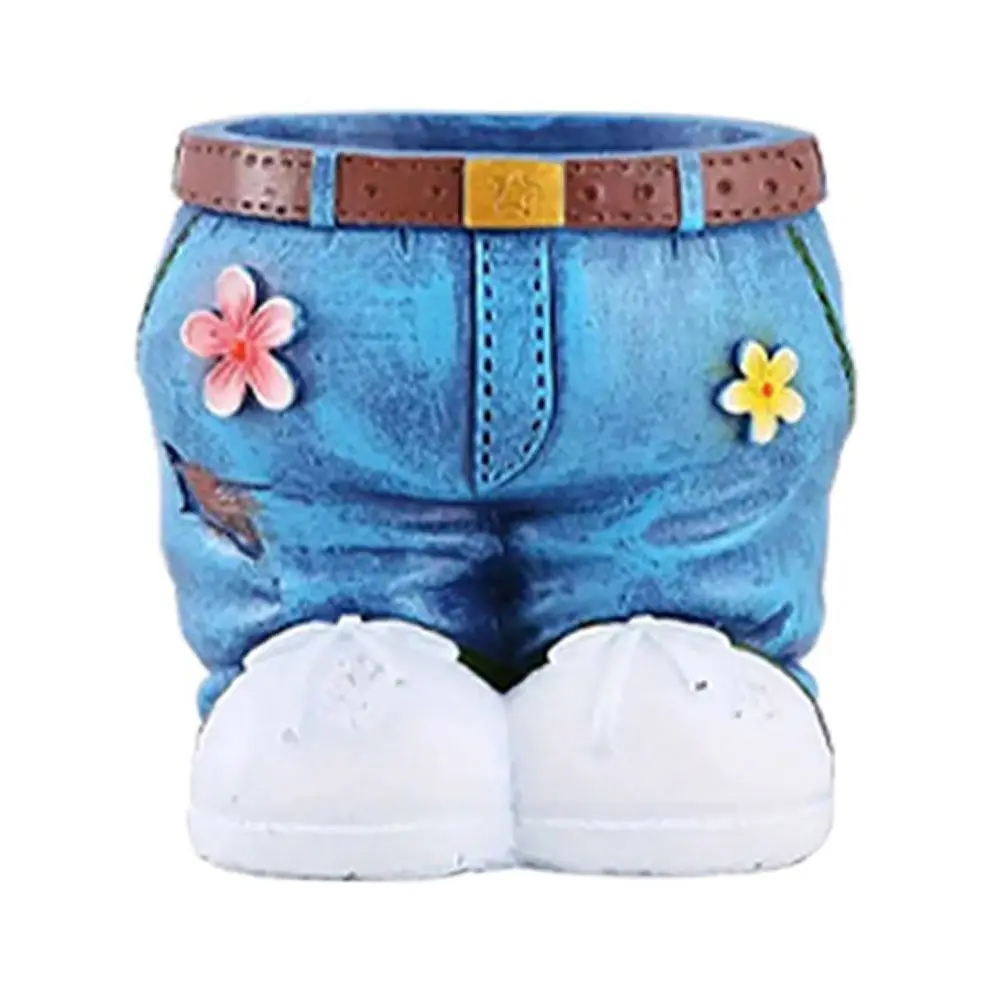 2025 Denim Broek Bloempot Duurzame Pastorale Stijlen Thuis Ornament Succulente Pot Hars Plant Containers: WHITE