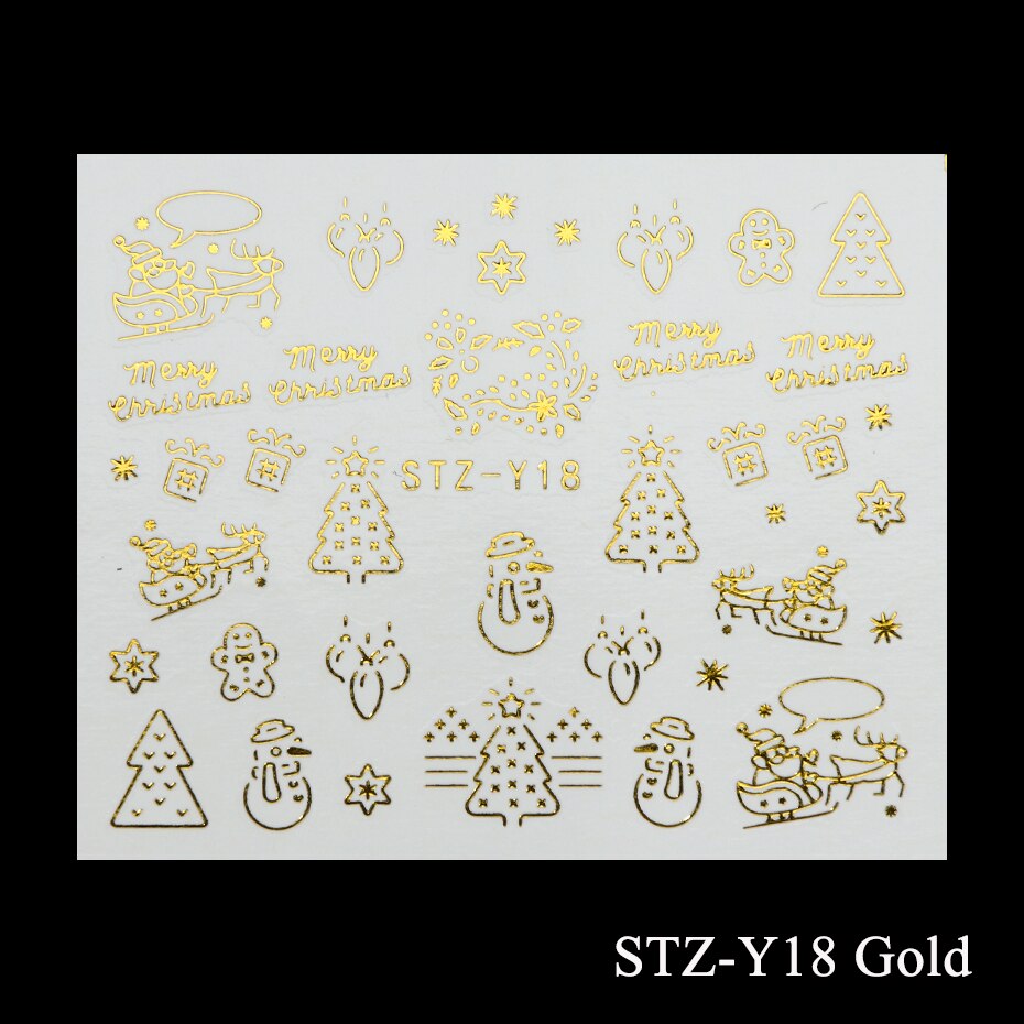 1Pc Goud Zilver Kerst Sneeuwvlok Nagellak Stickers Winter Nail Art Decals Water Transfer Manicure Accesoires CHSTZ-YA-2: STZ-Y18 Gold