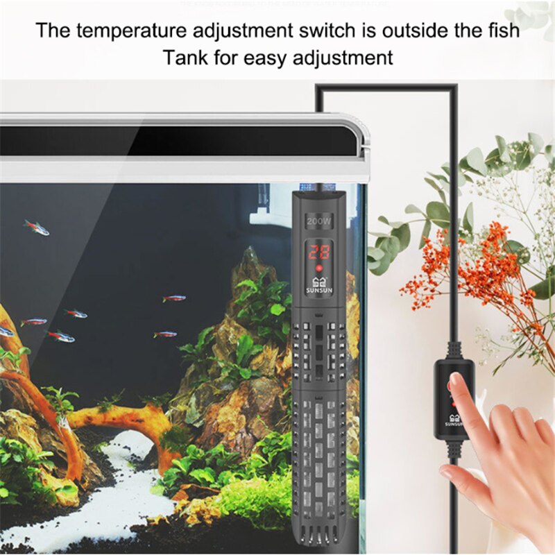 Sunsun akvarium nedsænket varmelegeme akvarium lcd display digital justerbar vand opvarmningsstang konstant temperatur kontrol 500w