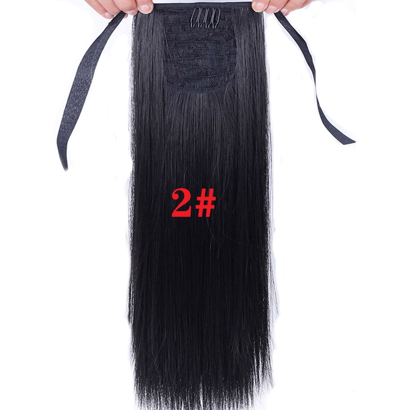 LUPU-peluca larga y Lisa para mujer, coleta de 22 pulgadas, extensiones de cabello sintético resistente a altas temperaturas, color negro Natural: 2