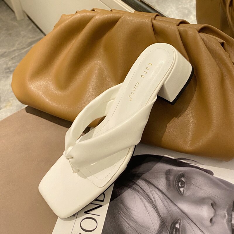 Rome Clip Teen Solid Slingback Vrouwen Sandalen Fee Schoenen Vrouw Slippers Slip Op Chunky Med Hakken Gladiator Sandalias Femme: WHITE / 7.5