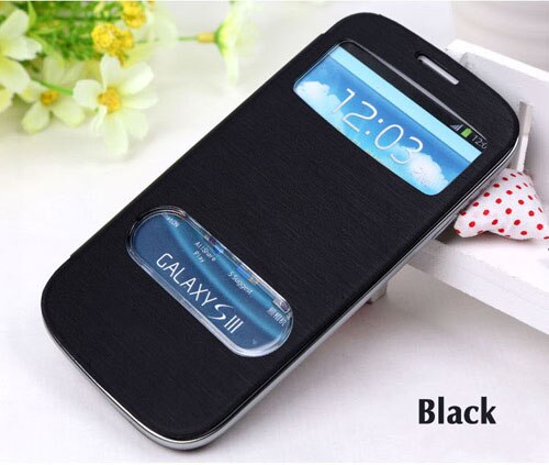 Cuoio Della Copertura di vibrazione della Cassa Del Telefono per Samsung galassia S3 Galaxys3 siii Neo Duos S iii 3 GT I9300 I9301 I9301i i9300i GT-I9300 Custodie: For S3 Duos / nero
