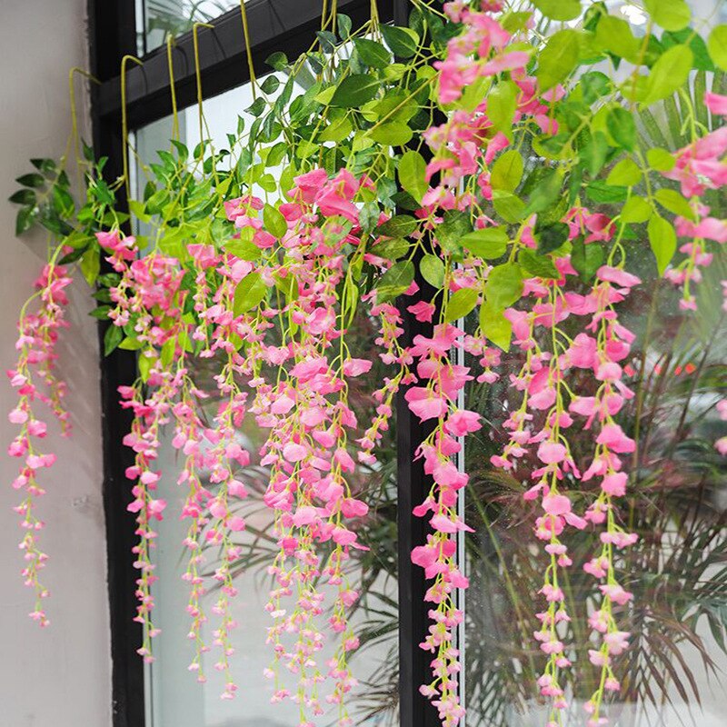 1PC 110cm Silk Wisteria Flowers White Hanging Flower For Decor Artificial Plants For Wedding Party Wall Decoration DIY Home