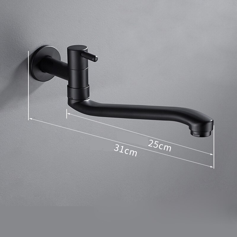 Zwart Enkel Koud Mop Kraan 30Cm/25Cm/15Cm Langer Kraan Uitloop Bad Kraan Wastafel tap: 25cm spout