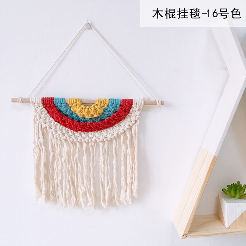 Babykamer macramé gebreid wandkleed met kwastje bohemian handgemaakte gevlochten regenboog houten wandhanger kunst kinderkamer boho decoratie: 16