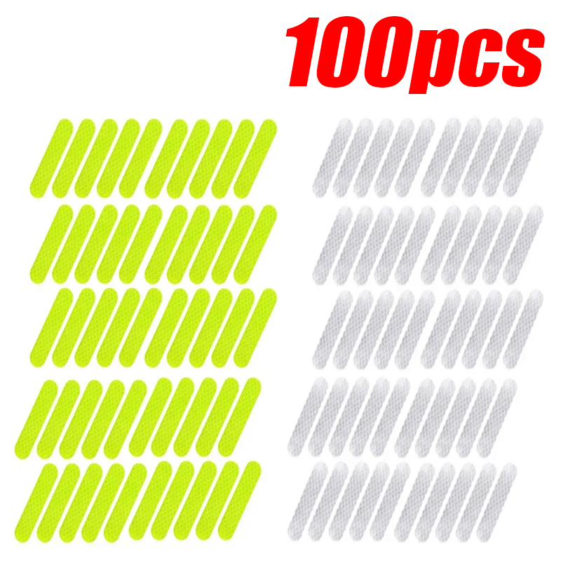Pegatinas reflectantes de advertencia para casco de motocicleta, tiras decorativas de conducción de seguridad nocturna, calcomanías para bicicleta y coche, 10-100 Uds.: Blanco